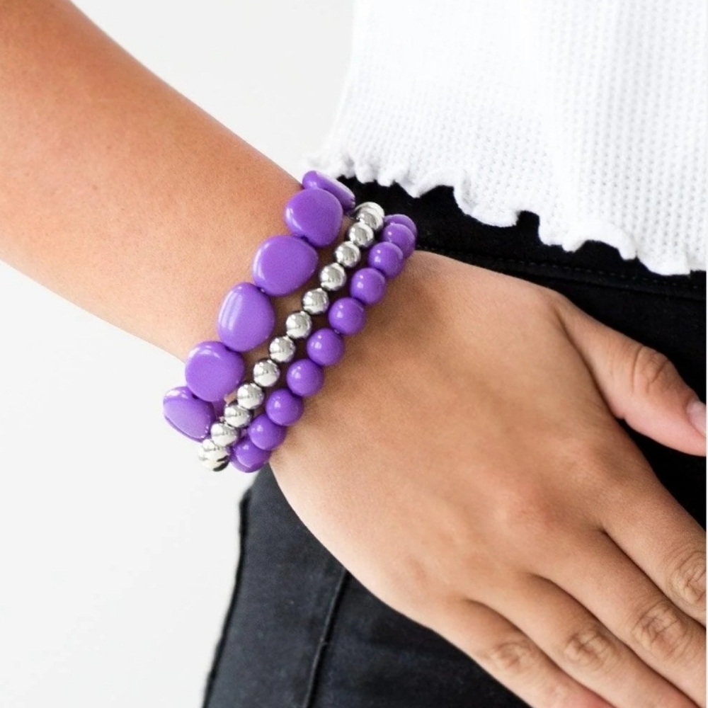 Paparazzi Color Venture Purple and Silver Bold Chic Beaded Bracelets